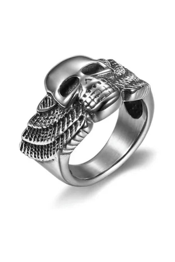 Womens Personalized signet devil silver puzzle skull wings ring Stainless Steel-9