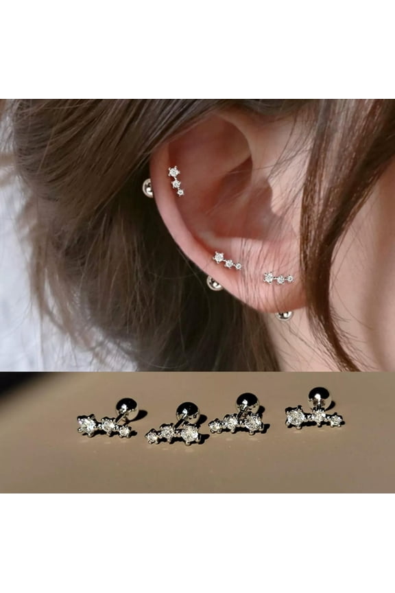 Womens Silver CZ Curved Bar Stud Earrings Surgical Steel Dainty Trendy Jewelry