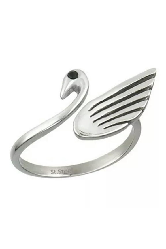 Womens Swan Ring Silver Stainless Steel Open Adjustable Bird Dove Thumb Band-7