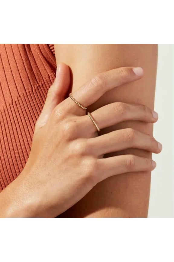 Womens Thin Stacking Ring Twist Ring Band Minimalist Jewelry Stainless Steel-Gold-9
