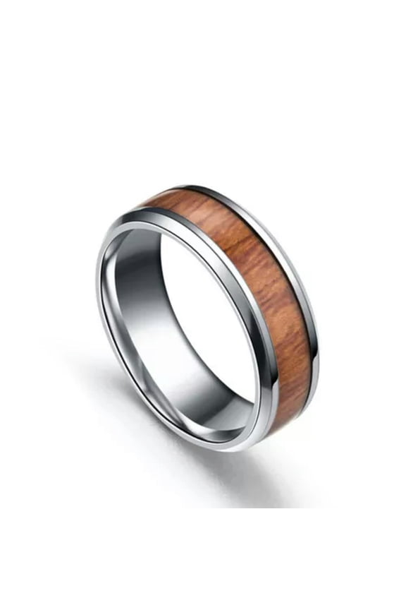 Wooden Inlay Ring for Men Women Stainless Steel Rings Wide Band Rings Size 6-13-silver-8
