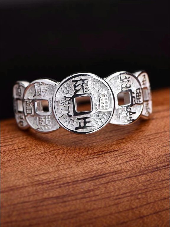 Wufu 5 Emperor Chinese Lucky Coin Opening Adjustable Ring Vintage Money Ring-silver-1