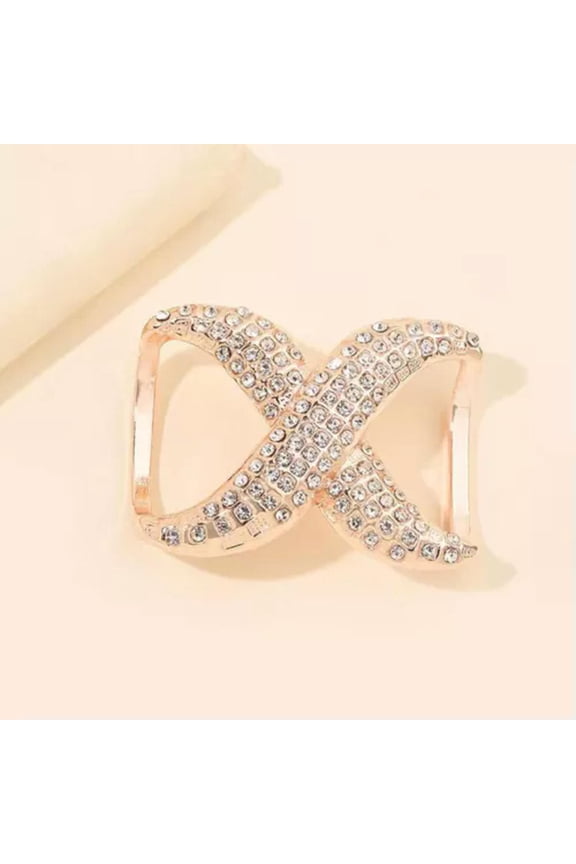 X Shaped Scarf Ring Buckle Full Rhinestones Neckerchief Shawl Clasp Clip Jewelry-rose gold
