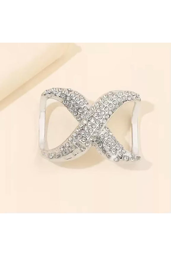 X Shaped Scarf Ring Buckle Full Rhinestones Neckerchief Shawl Clasp Clip Jewelry-silver