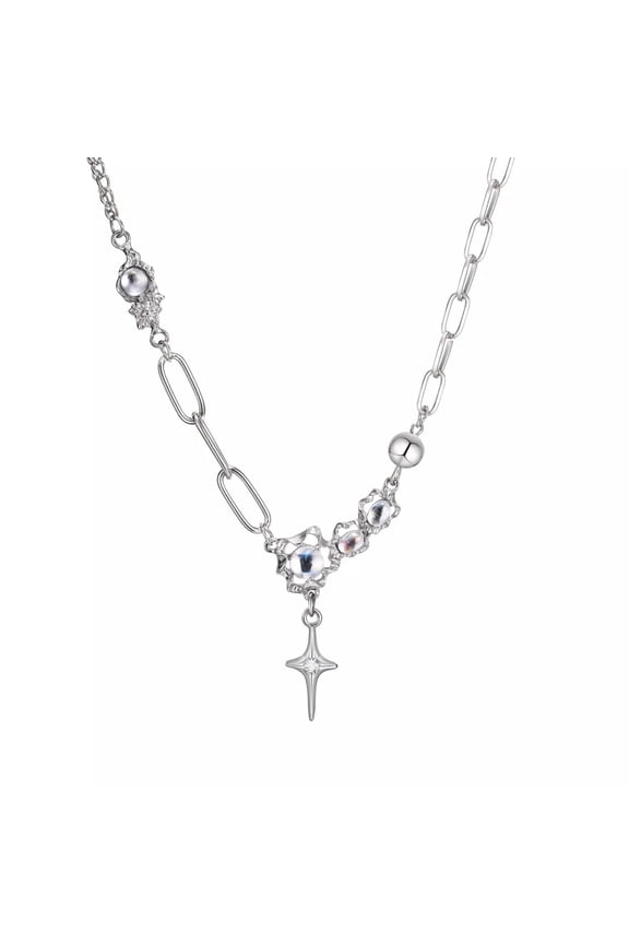 Y2K Moonstone Necklaces Men Coquette Aesthetic Star Cross Necklace Jewelry