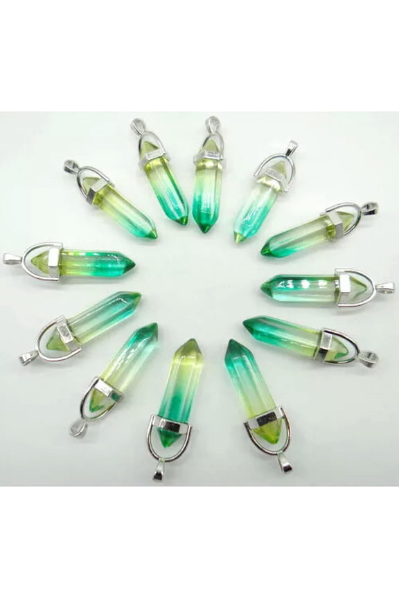 Yellow Green Crystal Glass 50pcs Hexagonal Column Stone Pendants Jewelry Making