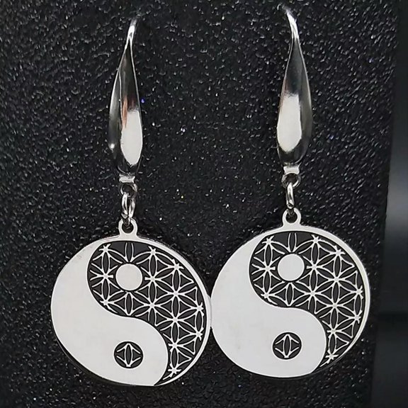 MATROOY Yin Yang Earrings 316L Surgical Stainless Steel Flower Sacred Geometry Dangles