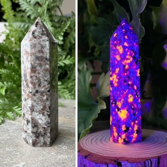 MATROOY Yooperlite UV Fluorescent Crystal Tower Healing Meditation Chakra Obelisk Decor