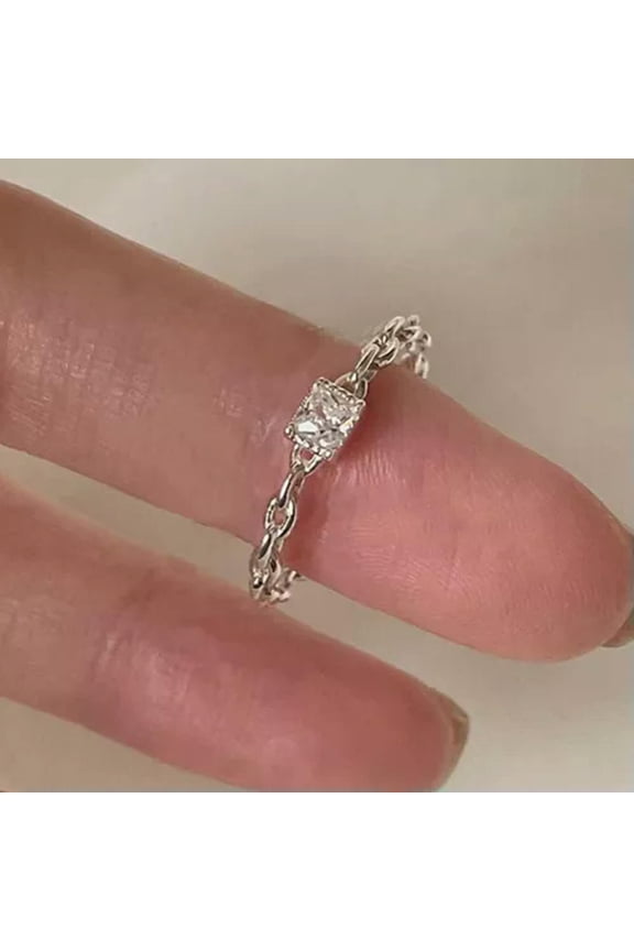 Zircon Chain Open Rings Adjustable Couple Rings Sparkling Zircon Bride Rings C-Silver A