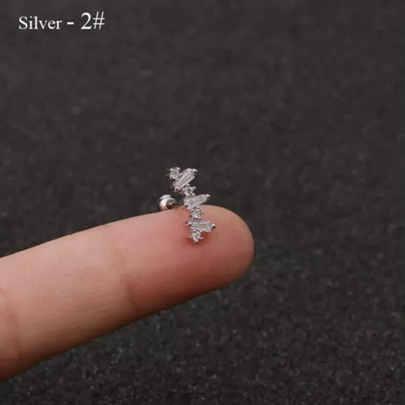 MATROOY Zircon Stone Cartilage Earring Conch Tragus Helix Cartilage Piercing Ear Stud ➳-silver2