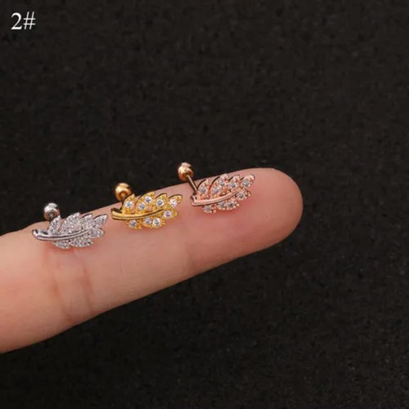 MATROOY Zircon Stone Cartilage Earring Conch Tragus Helix Cartilage Piercing Ear Studs•-2# leaves-gold
