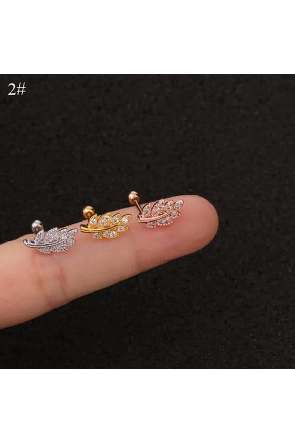 Zircon Stone Cartilage Earring Conch Tragus Helix Cartilage Piercing Ear Studs•-2# leaves-gold