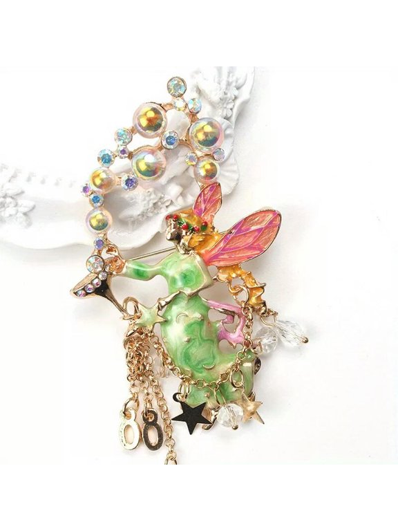 vintage fairy angel brooch with star wine glass blowing bubbles
