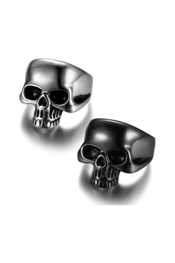vintage stainless steel punk evil biker skull ring design male silver black men-9-Black