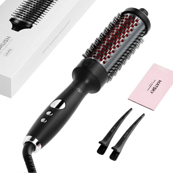 MATSKY 1.5" Thermal Brush, Ionic Infrared Heated Round Hair Brush for Volume & Loose Curls, 5 Heat Settings, Dual Voltage, Black