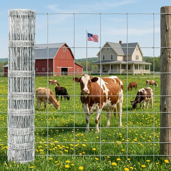 MATSKY 4ft x 123ft Farm Fence, Hot-Dipped Galvanized Wire Fence Roll, 9-Line Graduated Field Mesh for Cattle, Goats and Sheep
