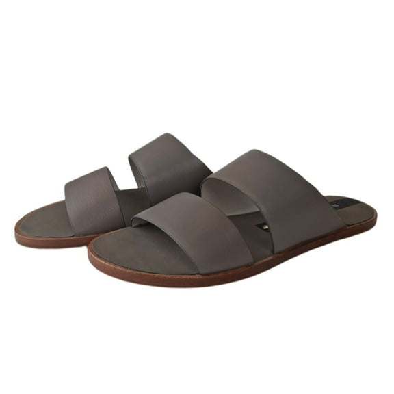 MATT BERNSON Women's Ash Leather Havana Slides, Grey, 5