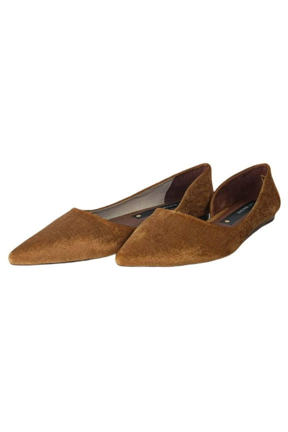 Women's Camel Crushed Velvet Mott Flats, Yellow, 6.5