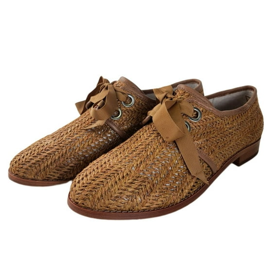 MATT BERNSON Women's Chestnut Raffia Dita Loafers, Brown, 6