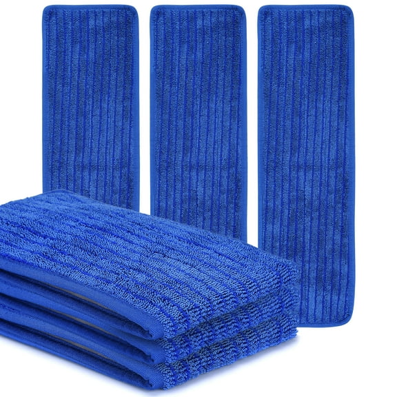 MATTHEW CLEANING 18'' Microfiber Mop Replacement Pads Heads for Wet Dry Reusable Mops Floor Home Commercial Cleaning Refills, Machine Washable Fits Any Microfiber Flat Mop System Blue (3 Packs)