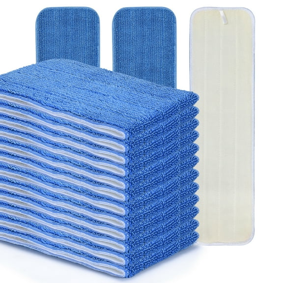 MATTHEW CLEANING 18'' Microfiber Spray Mop Replacement Pads Heads for Wet Dry Reusable Mops Floor Home Commercial Cleaning Refills, Machine Washable Fits Fit Most Spray Mops Blue (12 Packs)