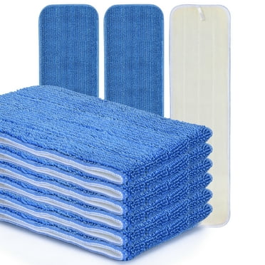 MATTHEW CLEANING 18'' Microfiber Spray Mop Replacement Pads Heads for Wet Dry Reusable Mops Floor Home Commercial Cleaning Refills, Machine Washable Fits Fit Most Spray Mops Blue (6 Packs)
