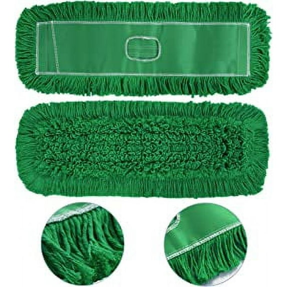 MATTHEW CLEANING 24'' Industrial Strength Cotton Dust Mop Refill Washable Replacement Heads For Residential & Commercial Use Fit Standard Dust Mop Frames, Hardwood,Concrete Floors Green 1 Pack