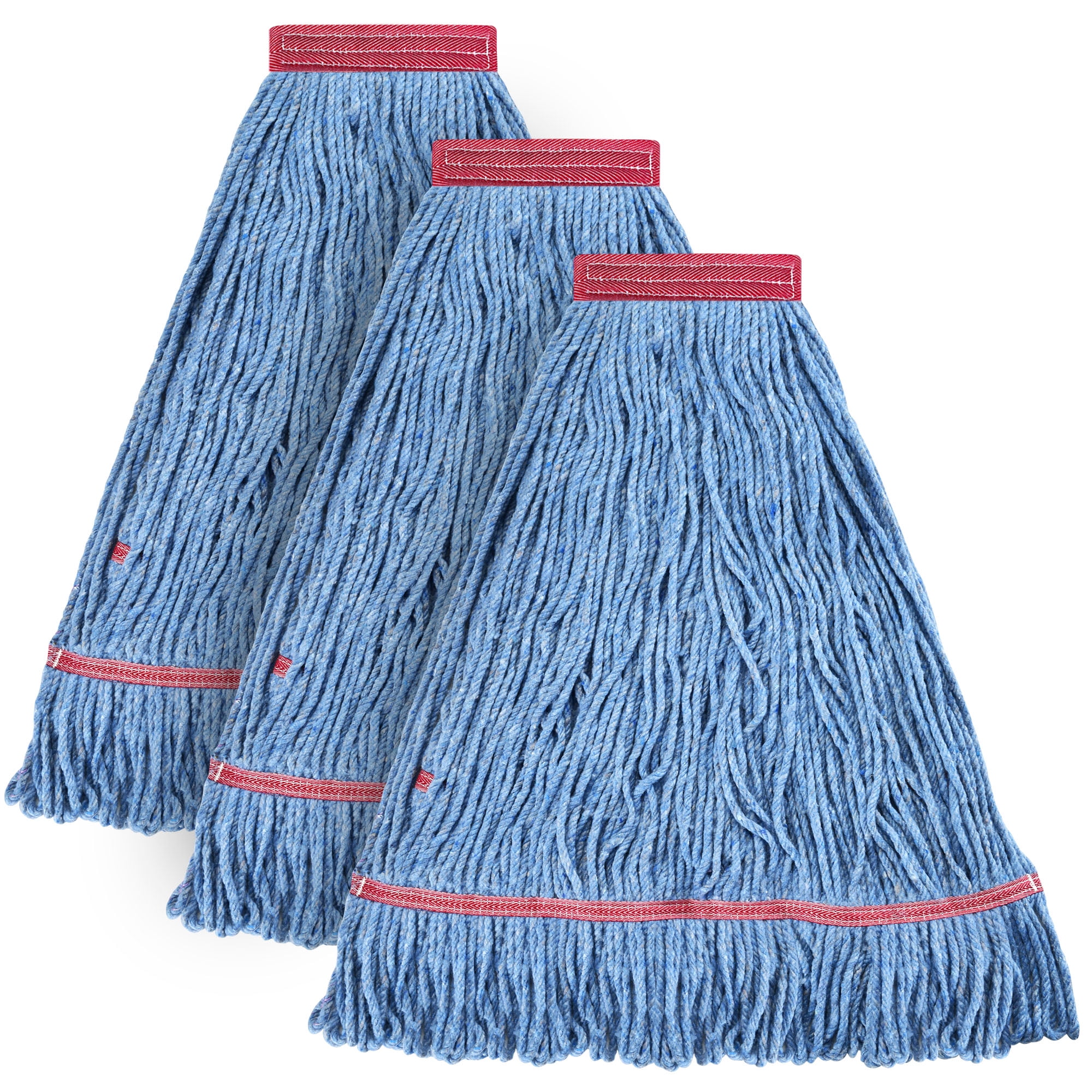 Heavy Duty Blue Cotton Loop-End Mop Heads for Wet Floor Cleaning, Pack of 3