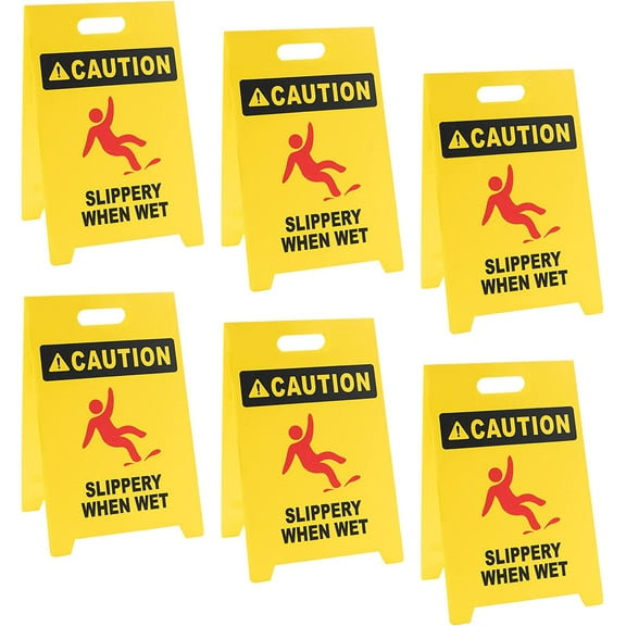MATTHEW CLEANING 25'' Industrial Wet Floor Sign 6 Pack 2-Sided Durable Corrugated Plastic Birght Yellow Multilingual Warning Signs Commercial Caution Wet Fold-out Floor Signs For Indoors