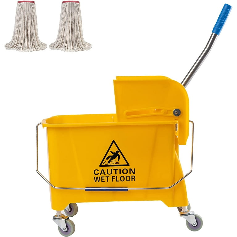 MATTHEW CLEANING Commercial Mop Bucket INCL.2 Pack Mop Head with Side Press  Wringer On Wheels,Heavy Duty Tandem Portable Floor Cleaning Wavebrake,Ideal  for Household,Industrial,Restaurant,22 Quart 