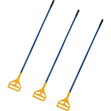 MATTHEW CLEANING Commercial Quick-Change Iron Mop Handle for Floor Cleaning Heavy Duty Mop Stick Replacement 60inch w/Plastic Gripper for Rags Side Gate Wet Mop Handles 3 Packs