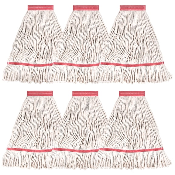 MATTHEW CLEANING Heavy Duty Mop Head Commercial Replacement for General and Floor Cleaning , Wet Industrial Blue Cotton Looped End String Head Refill (Pack of 6) White