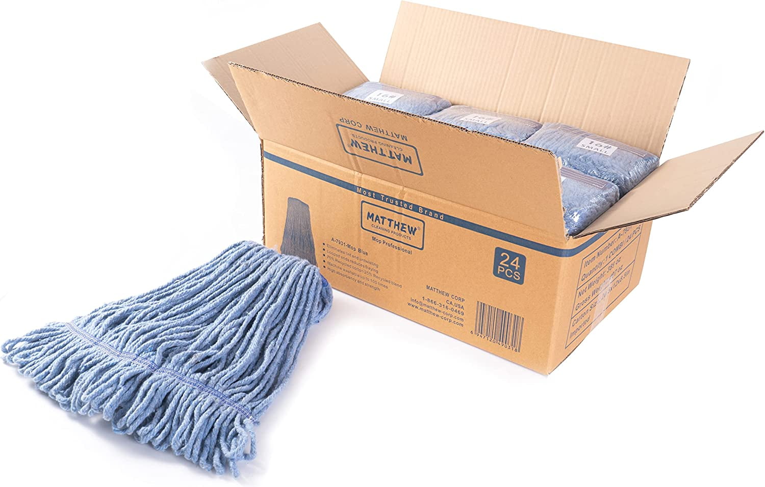 Heavy Duty Blue Cotton Flat Mop Head Replacement Pack