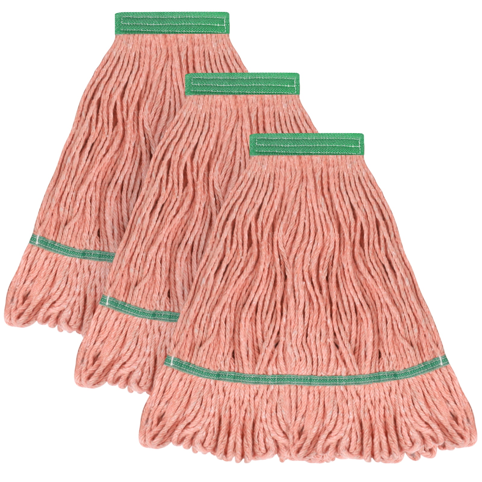 Heavy Duty Orange Cotton Loop-End Mop Heads for Wet Floor Cleaning, Pack of 3