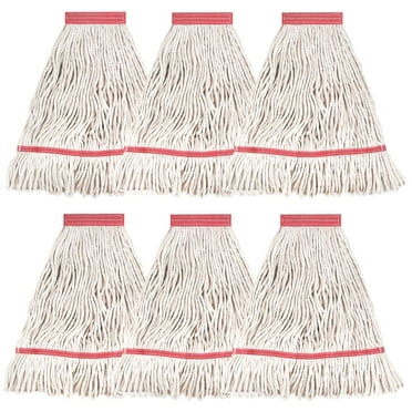 MATTHEW CLEANING Heavy Duty Mop Head Commercial Replacement for General and Floor Cleaning , Wet Industrial Blue Cotton Looped End String Head Refill (Pack of 6) White