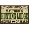 thumbnail image 1 of MATTHEW'S Hunting Lodge signGift Man Cave 12x18 Metal Sign 112180085028, 1 of 1