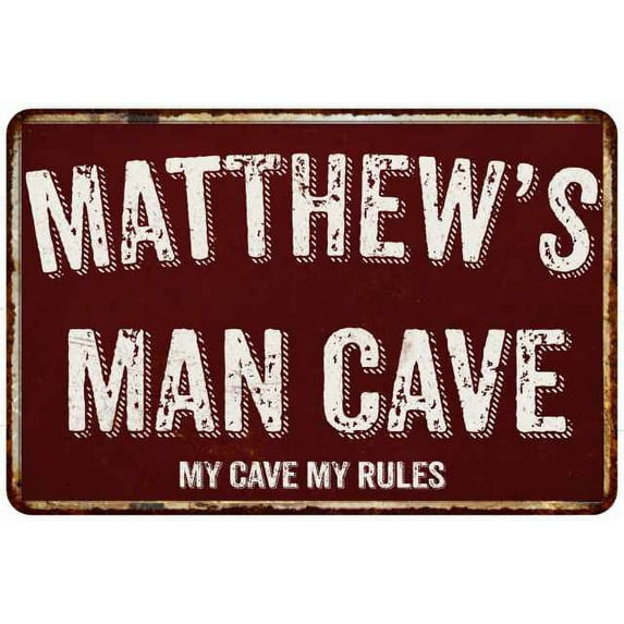 MATTHEW'S Man Cave Red Grunge Sign 12 x 18 Matt Finish Metal Sign 112180003417