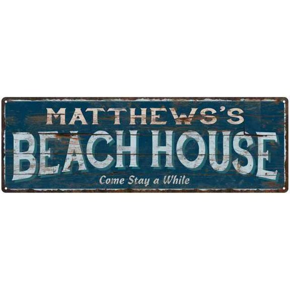 MATTHEWS'S Beach House Blue Rustic Cabin Home Decor 6x18 Metal 206180026217
