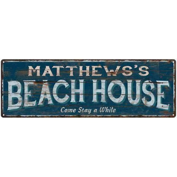 MATTHEWS'S Beach House Blue Rustic Cabin Home Decor 8x24 Metal 108240026217