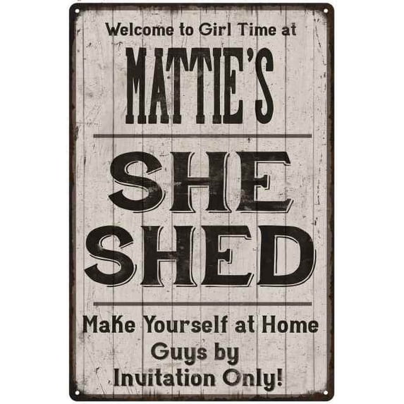 MATTIE'S She Shed Sign Lady Cave Gift 8 x 12 High Gloss Metal 208120082255