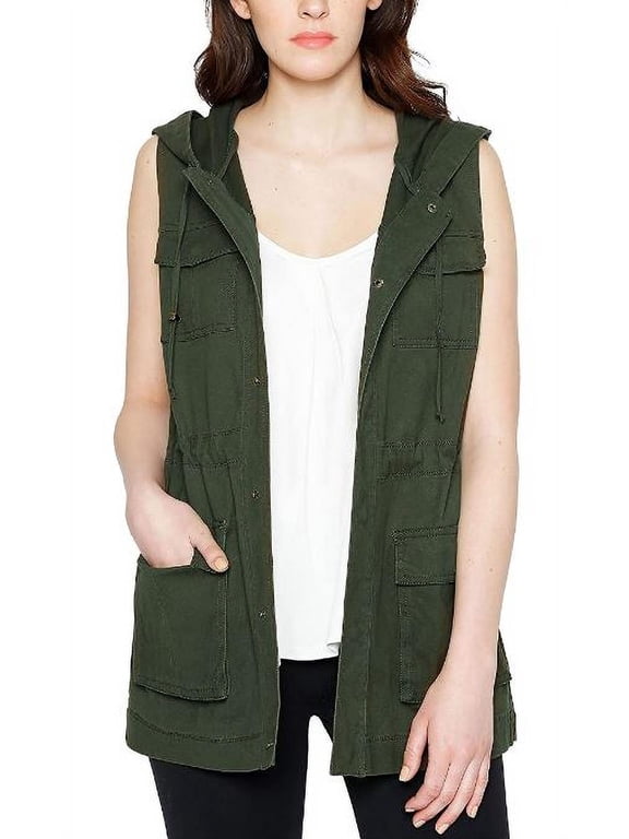 Hooded Pull String Cargo Vest, Olive, Medium - NEW