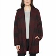 thumbnail image 1 of MATTY M Over-sized Hooded Knit Cardigan Sweater (Red Plaid, Medium), 1 of 3