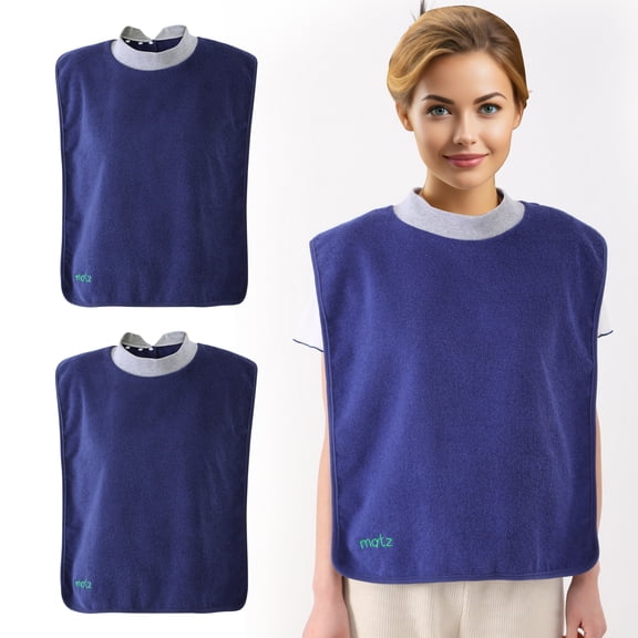 MATZ Adult Bibs Full Coverage Ultra Absorbent Two Cotton Terry Towel Snap-on Bibs with Comfortable Ribbed Neck Navy Blue