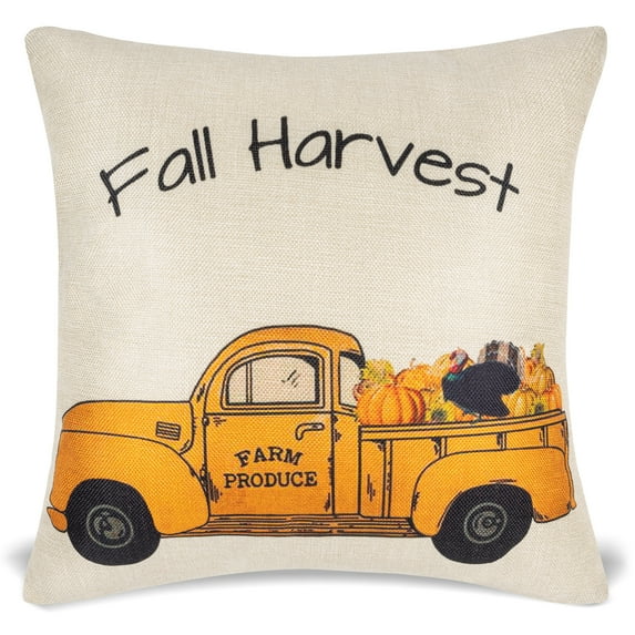 MAUBY HOME (Fall Harvest Truck) Decorative Square Throw Pillow cover for couch or for bedroom 18in x18in (45cm x 45cm), Cover Only