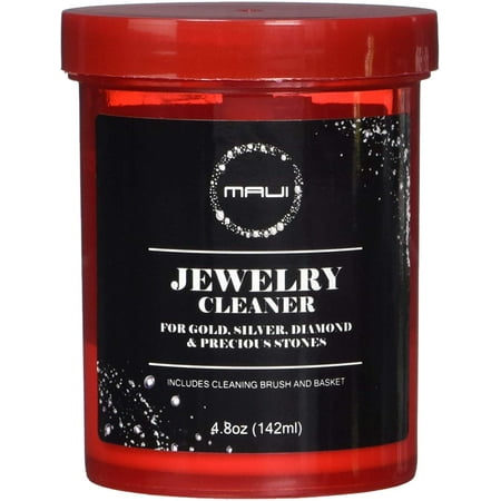 MAUI Jewelry Cleaner. Liquid Jewelry Cleaner Solution for GOLD, Silver, Diamond. Safety Solution Comes with Basket and Brush for extra cleaning