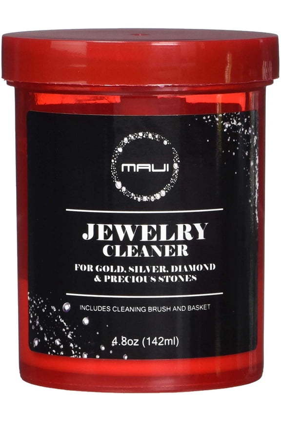 MAUI Jewelry Cleaner. Liquid Jewelry Cleaner Solution for GOLD, Silver, Diamond. Safety Solution Comes with Basket and Brush for extra cleaning