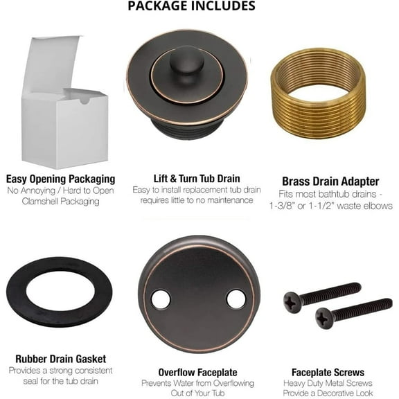MAUI - Lift & Turn Style Conversion Kit for Bathtub Drain Assembly, All Brass Construction, Easy Replacement