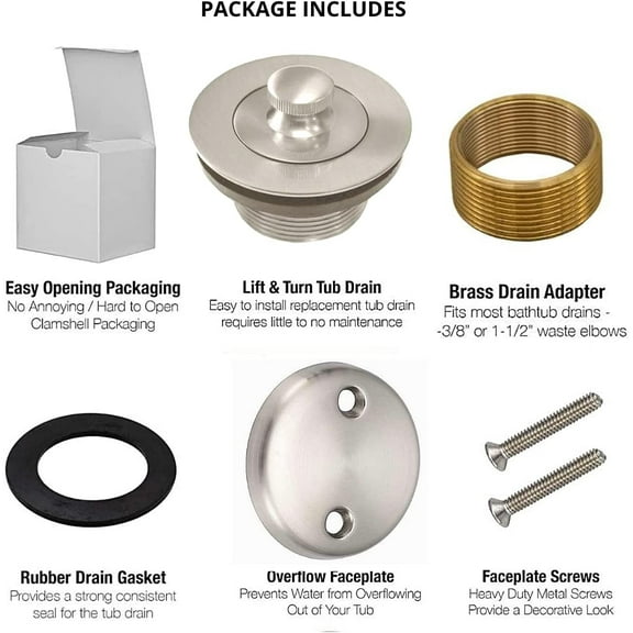 MAUI - Lift & Turn Style Conversion Kit for Bathtub Drain Assembly, All Brass Construction, Easy replacement DIY