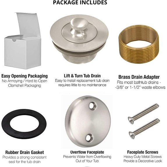 MAUI - Lift & Turn Style Conversion Kit for Bathtub Drain Assembly, All Brass Construction, Easy replacement DIY