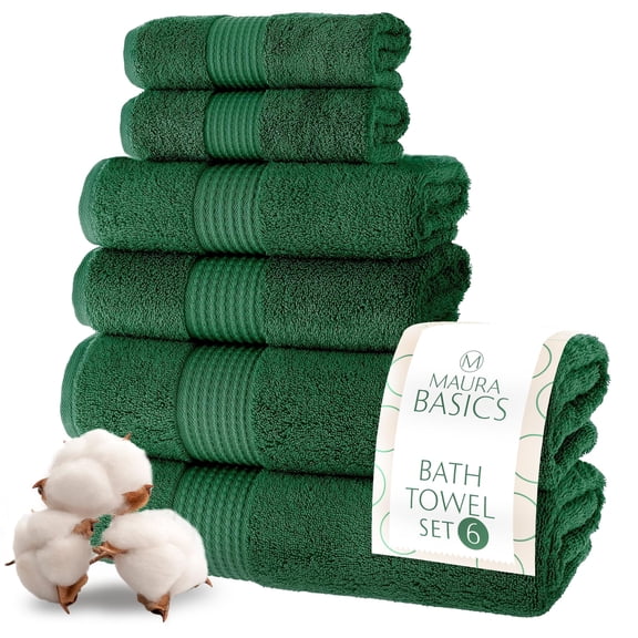 MAURA Basics Bath Towel Sets for Bathroom with Hanging Hook Loops. 2 Bath Towels, 2 Hand Towels, 2 Washcloths, Soft, Durable, Long Lasting and Absorbent Towels Set, Hunter Green